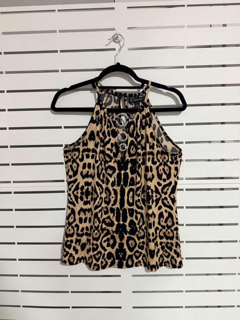 INC International Concepts Leopard Print Tank Top with Rhinestone Rings - Picture 2 of 5